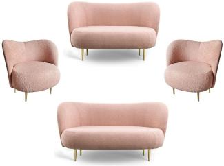 Casa Padrino Luxus Wohnzimmer Set Rosa / Gold - 2 Luxus Sofas mit gebogener Rückenlehne & 2 Luxus Sessel mit gebogener Rückenlehne - Luxus Möbel - Wohnzimmer Möbel - Luxus Einrichtung