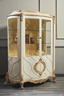 Casa Padrino Luxus Barock Vitrine Weiß / Antik Gold 132 x 57 x H. 201 cm - Prunkvoller Barock Vitrinenschrank mit 2 Türen - Barock Wohnzimmermöbel