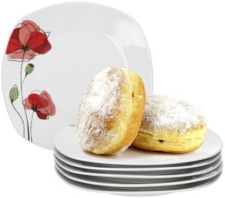 6er Set Teller Monika 190x190mm Kuchen Servier zum Frühstück Mohnblume rot edles Porzellan Gastro