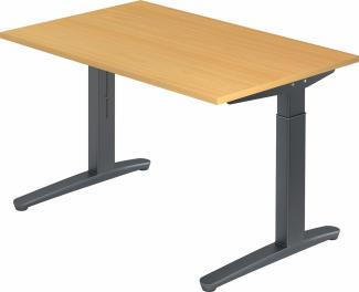 bümö® Design Schreibtisch XB-Serie höhenverstellbar, Tischplatte 120 x 80 cm in Buche, Gestell in graphit