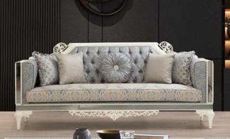 Casa Padrino Luxus Barock Sofa Grau / Beige / Weiß - Prunkvolles Wohnzimmer Sofa mit dekorativen Kissen - Barock Wohnzimmer Möbel