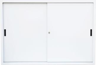 Großer Schiebetürenschrank Schiebetüren Büro Aktenschrank Sideboard aus Stahl Weiß 1090 x 1600 x 450 mm (Höhe x Breite x Tiefe) 550157