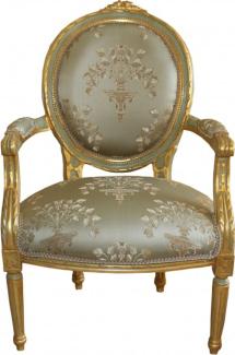 Casa Padrino Barock Medaillon Salon Stuhl Grün Muster / Gold Modell Versailles - Möbel Antik Stil