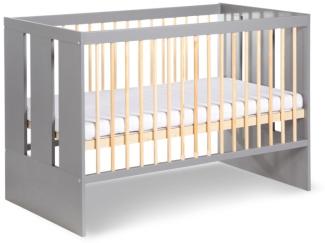 Kinderbett mit Barriere NORBET,124x85x66,grau/Holz