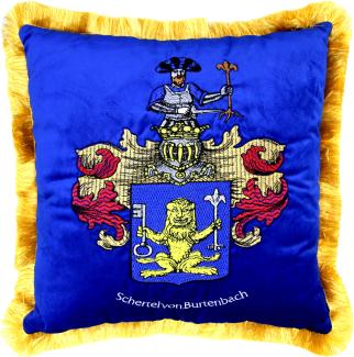 Casa Padrino Luxus Deko Kissen Wappen Freiherr Schertel von Burtenbach Royalblau / Gold