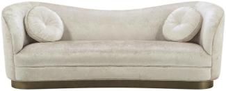 Casa Padrino Luxus Wohnzimmer Sofa Weiß-Beige / Bronze 230 x 85 x H. 82 cm - Gebogene Luxus Couch mit 2 dekorativen Kissen