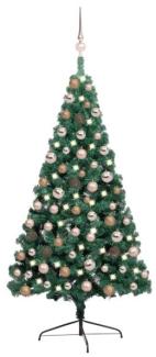 vidaXL Künstlicher Halber Weihnachtsbaum mit LEDs & Kugeln Grün 120 cm, Mit Beleuchtung [3077563]