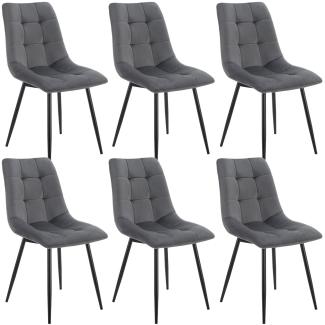 Juskys Esszimmerstühle Blanca 6er Set - Samt Stühle gepolstert - Stuhl für Esszimmer, Küche & Wohnzimmer - modern, belastbar bis 120 kg Dunkelgrau