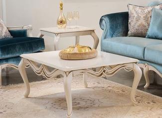 Casa Padrino Luxus Barock Couchtisch Weiß 108 x 77 x H. 45 cm - Rechteckiger Massivholz Wohnzimmertisch - Wohnzimmer Möbel im Barockstil
