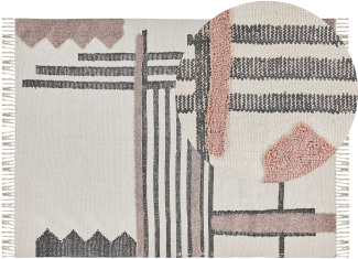 Teppich Baumwolle beige / schwarz 140 x 200 cm abstraktes Muster Fransen Kurzflor MURADIYE