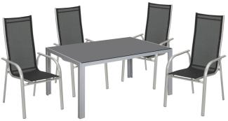 TrendLine Möbelset New York Silber/Schwarz hohe Rückenlehne 1 Tisch + 4 Stuhl