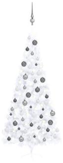 vidaXL Künstlicher Halber Weihnachtsbaum mit LEDs & Kugeln Weiß 240 cm, Mit Beleuchtung [3077658]