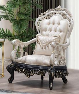 Casa Padrino Luxus Barock Sessel Creme / Beige / Weiß / Grau / Gold - Prunkvoller Wohnzimmer Sessel mit elegantem Muster - Barock Wohnzimmer & Hotel Möbel - Edel & Prunkvoll