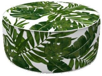 Primaster Sitzpouf aufblasbar weiß grün Ø 53 x 23 cm mit tropischen Blättern