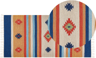 Kelim Teppich Baumwolle mehrfarbig 80 x 150 cm geometrisches Muster Kurzflor TARONIK