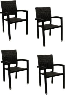 4x KONWAY® PORTO Stapelsessel Schwarz Premium Polyrattan Garten Sessel Stuhl Set
