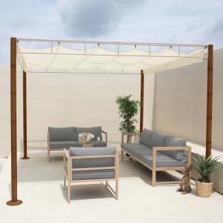 Pergola HWC-L42, Garten Pavillon Terrassenüberdachung, stabiles 7cm-Metall-Gestell 3x3m Bambus-Optik ~ creme-weiß