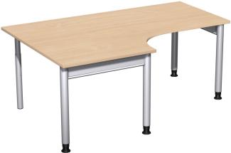 PC-Schreibtisch '4 Fuß Pro' links, höhenverstellbar, 180x120cm, Buche / Silber