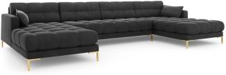 Micadoni 6-Sitzer Samtstoff Panorama Sofa Mamaia | Bezug Dark Grey | Beinfarbe Gold Metal