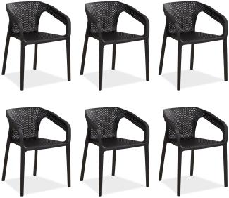 Gartenstuhl mit Armlehnen 6er Set Gartensessel Schwarz Stühle Kunststoff Stapelstühle Balkonstuhl Outdoor-Stuhl
