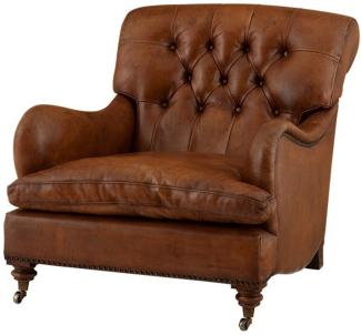 Chesterfield Luxus Echt Leder Ohrensessel New York Vintage Leder Braun von Casa Padrino - Club Sessel