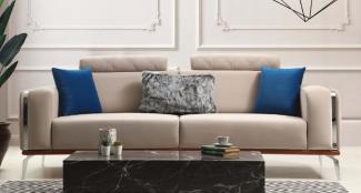 Casa Padrino Luxus Wohnzimmer Sofa mit verstellbarer Rückenlehne Beige / Braun / Silber 225 x 95 x H. 89 cm - Luxus Wohnzimmer Möbel