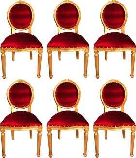 Casa Padrino Luxus Barock Esszimmer Set Medaillon Bordeauxrot / Gold 50 x 52 x H. 99 cm - 6 handgefertigte Esszimmerstühle - Barock Esszimmermöbel