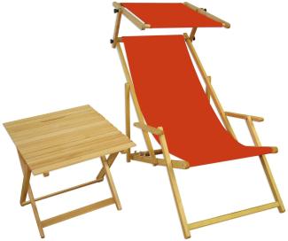 Strandliege terracotta Gartenliege Deckchair Sonnendach Tisch Buche hell klappbar 10-309 N S T