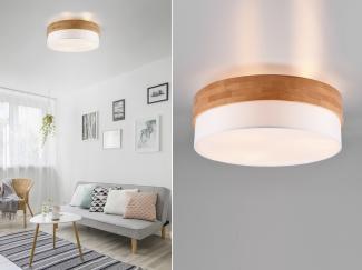 meineWunschleuchte LED Deckenleuchte, LED wechselbar, Warmweiß, große Holz-lampe über Esstisch Lampenschirme Stoff skandinavisch Ø50cm