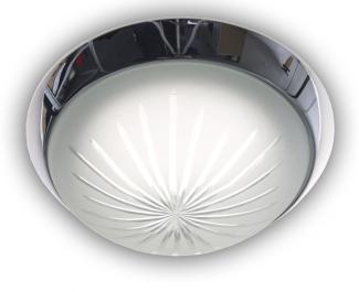 LED Deckenleuchte rund, Schliffglas satiniert, Dekorring Chrom, Ø 30cm