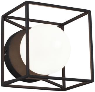 LED Wandleuchte Industrie Design 14x14cm Metall Schwarz, Glaskugel Weiß