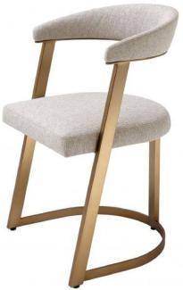 Casa Padrino Designer Stuhl mit Armlehnen Naturfarben / Messingfarben 53,5 x 49 x H. 78 cm - Esszimmerstuhl - Bürostuhl - Designermöbel