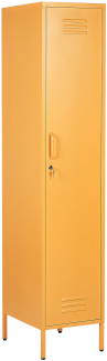 Metallschrank Gelb Metall 185 cm hoch Modern abschließbare Tür Kleiderstange 2 Türhaken 5 Fächer Wohnzimmer Schlafzimmer Flur Büro Archiv