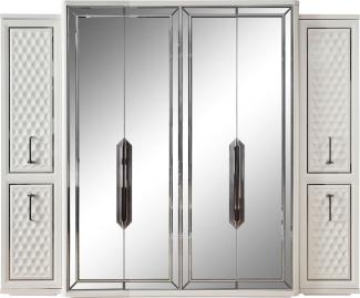 Casa Padrino Luxus Art Deco Schlafzimmerschrank Weiß / Bronze 280 x 60 x H. 229 cm - Verspiegelter Kleiderschrank mit 4 Türen - Schlafzimmer Möbel - Art Deco Möbel - Luxus Möbel - Luxus Einrichtung