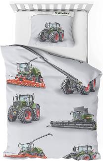 Träumschön Traktoren Bettwäsche 135x200 Jungen | Traktor & Mähdrescher Design | Bettwäsche aus 100% Baumwolle | FENDT Biber Bettwäsche
