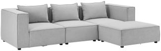 Juskys modulares Sofa Domas L - Couch für Wohnzimmer - 3 Sitzer - Ottomane, Armlehnen & Kissen - Ecksofa Eckcouch Ecke - Garnitur Stoff Hellgrau