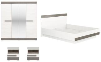 Schlafzimmer-Set "Blanco" komplett 4-teilig Pinie weiß grau MDF