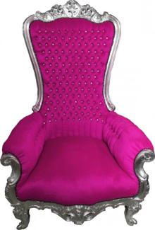 Casa Padrino Barock Thron Sessel Majestic Pink/Silber mit Bling Bling Glitzersteinen - Riesensessel -Thron Stuhl Tron
