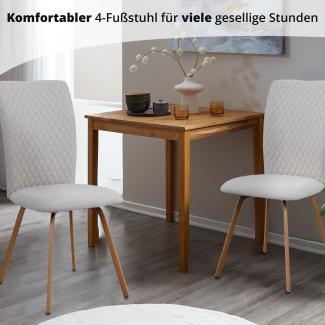 KHG Esszimmerstühle 2er Set, Polsterstuhl Weiß Webstoff gesteppt, Stuhlbeine Metall Eiche-Dekor beschichtet, Küchenstuhl, Essstuhl für Esszimmer Küche Büro