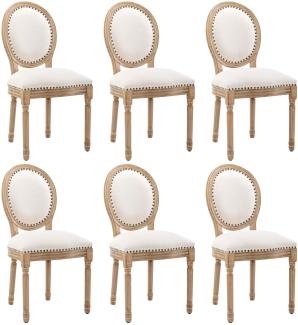 Merax Esszimmerstühle 6er Set Küchenstühle, Beine aus Massivholz, Verstellbare Vordersitzbeine, Leinensitze, creme
