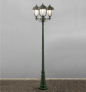 LED Straßenlaterne Kandelaber im Landhausstil, 3 flammig, grün, Höhe 218cm