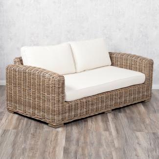 2-Sitzer Lounge Sofa LIVING Kubu Grey Rattan in Grey ca. L180cm Couch mit Kissen