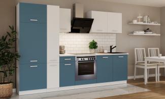 Küche 'Toni' Küchenzeile, Küchenblock, Singleküche, 290 cm, Skagerrak Blau