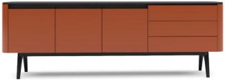 Casa Padrino Luxus Sideboard Orangebraun / Schwarz 220 x 48 x H. 80 cm - Moderner Massivholz Wohnzimmer Schrank - Luxus Wohnzimmer Möbel