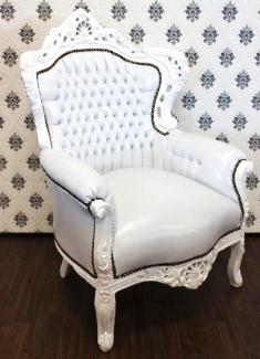 Barock Sessel King Weiß/Weiß Lederoptik - Möbel Antik Stil