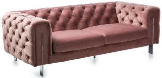 Casa Padrino Luxus Chesterfield Samt Sofa Vintage Rosa / Silber 200 x 100 x H. 68 cm