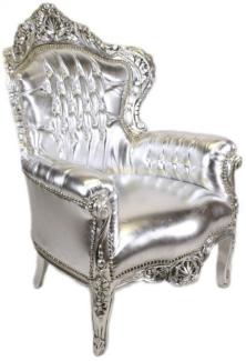 Casa Padrino Barock Sessel King Silber Lederoptik mit Bling Bling Glitzersteinen - Luxus Barock Möbel
