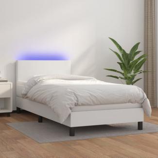 Boxspringbett mit Matratze & LED Weiß 90x190 cm Kunstleder (Farbe: Weiß)