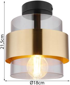 LED Deckenleuchte mit Rauchglas Lampenschirm Ø18cm, Messingring