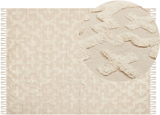 Teppich Baumwolle hellbeige 140 x 200 cm geometrisches Muster Kurzflor ITANAGAR